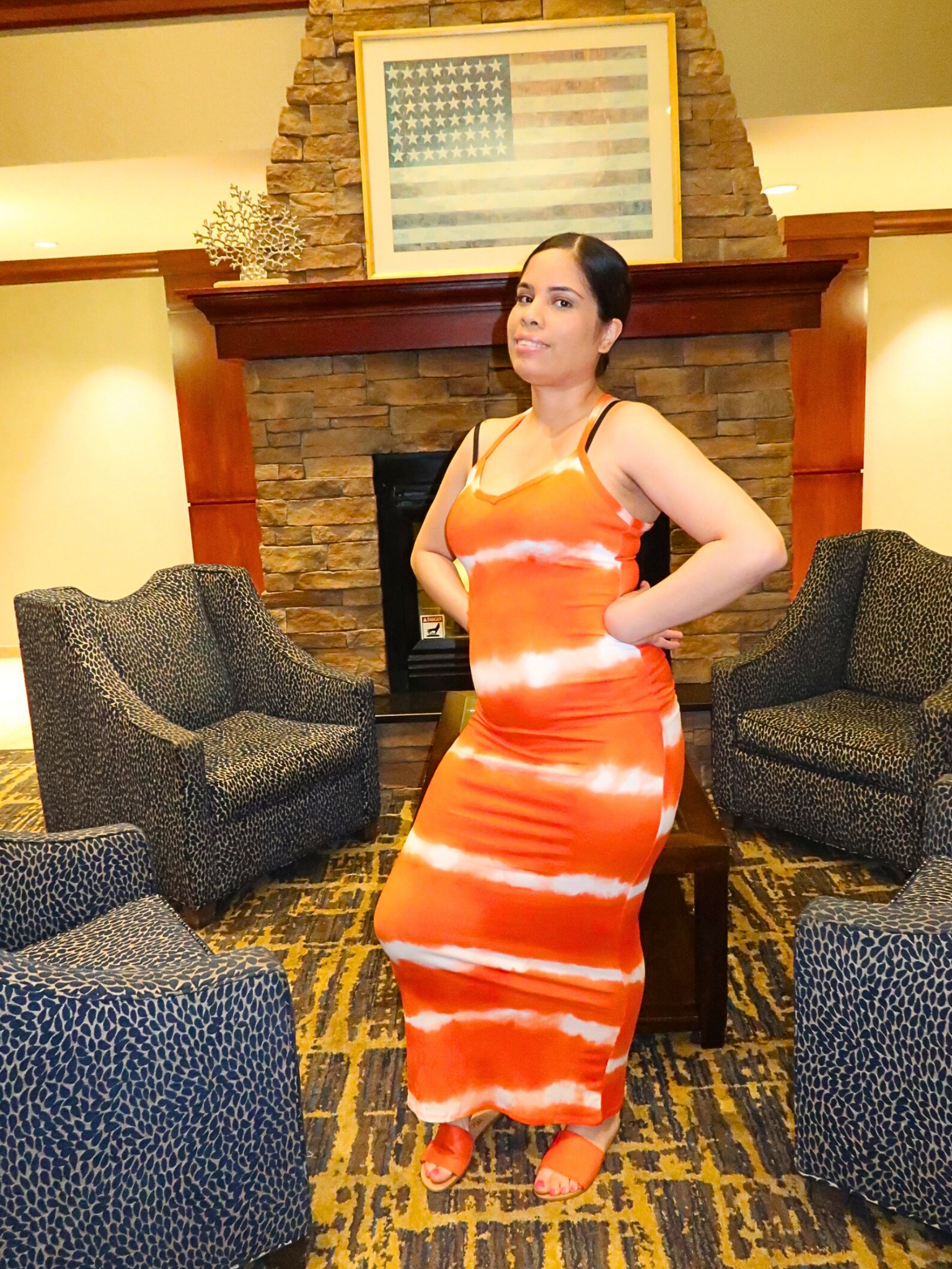 Striped  Maxi Dress Orange Tyes