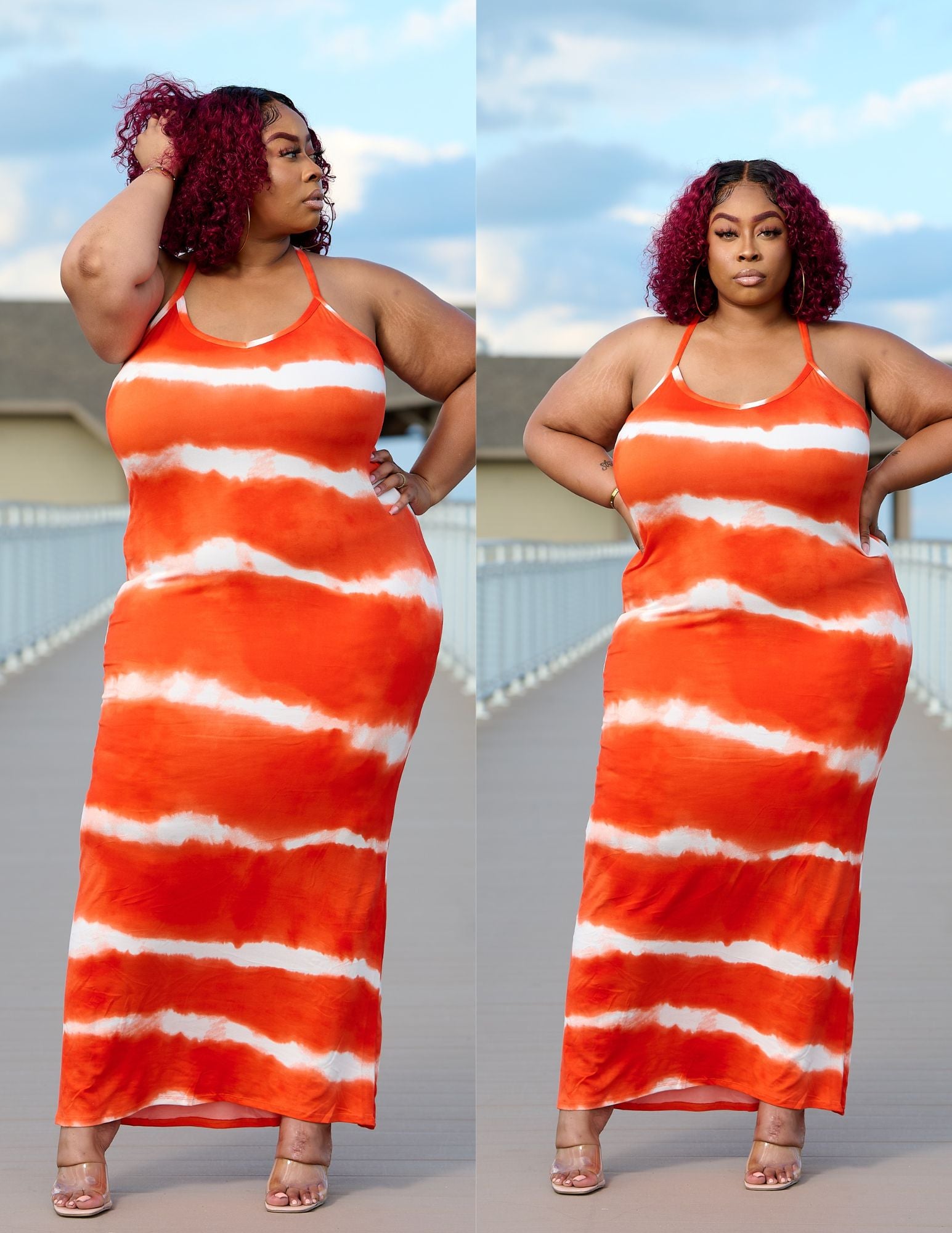 Striped  Maxi Dress Orange Tyes